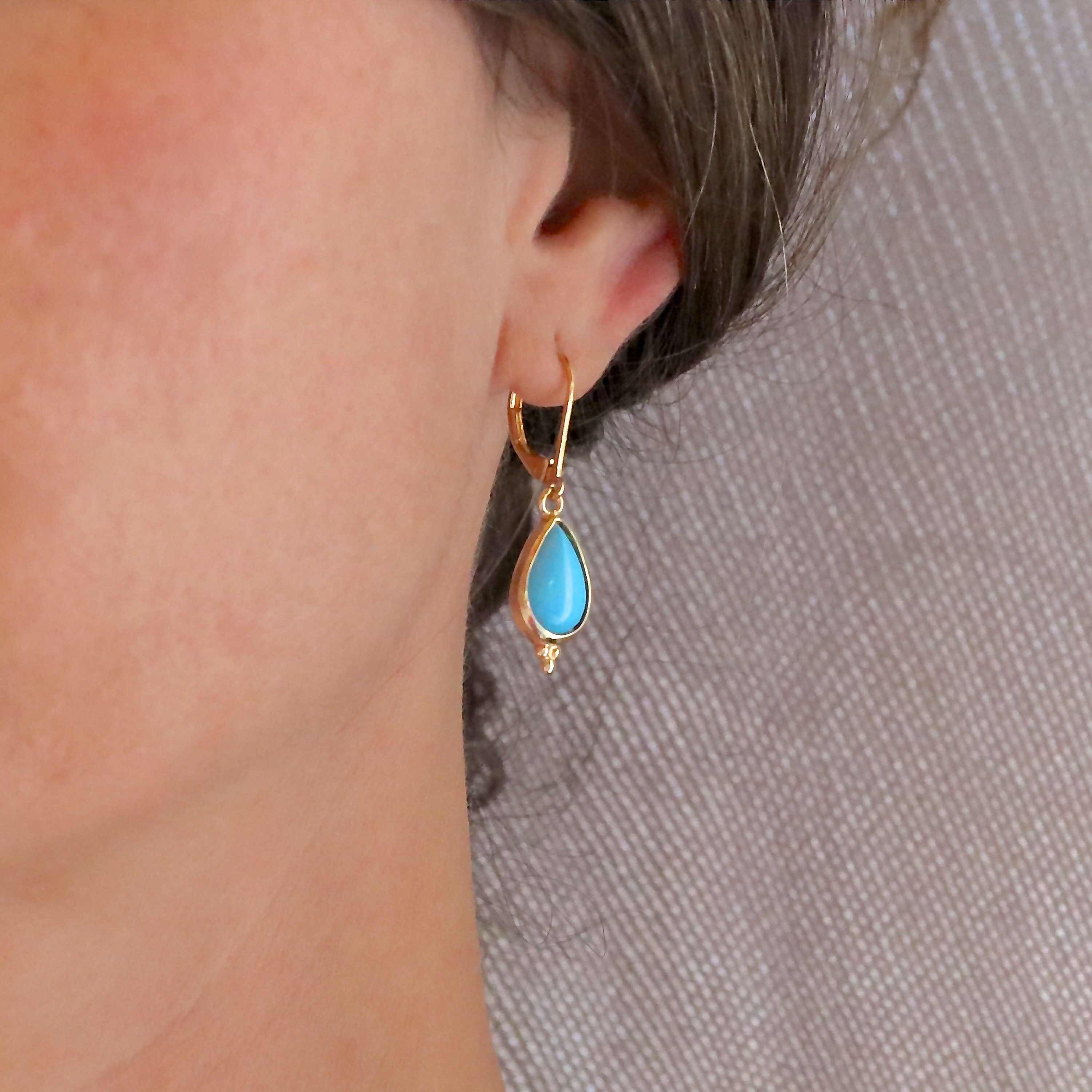 עגילי זהב 14 קראט בצבע טורקיז דמעה