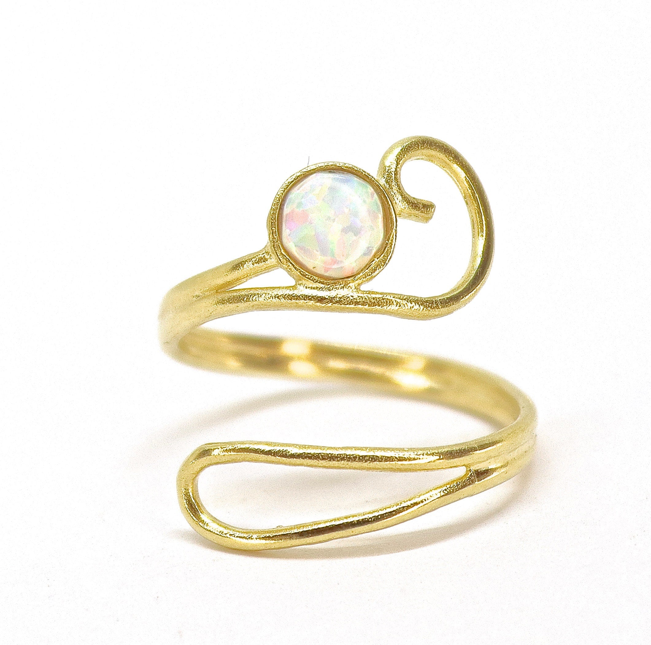 טבעת זהב פתוחה מתכווננת אופל לבן