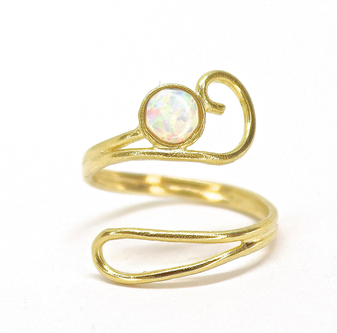 טבעת זהב פתוחה מתכווננת אופל לבן