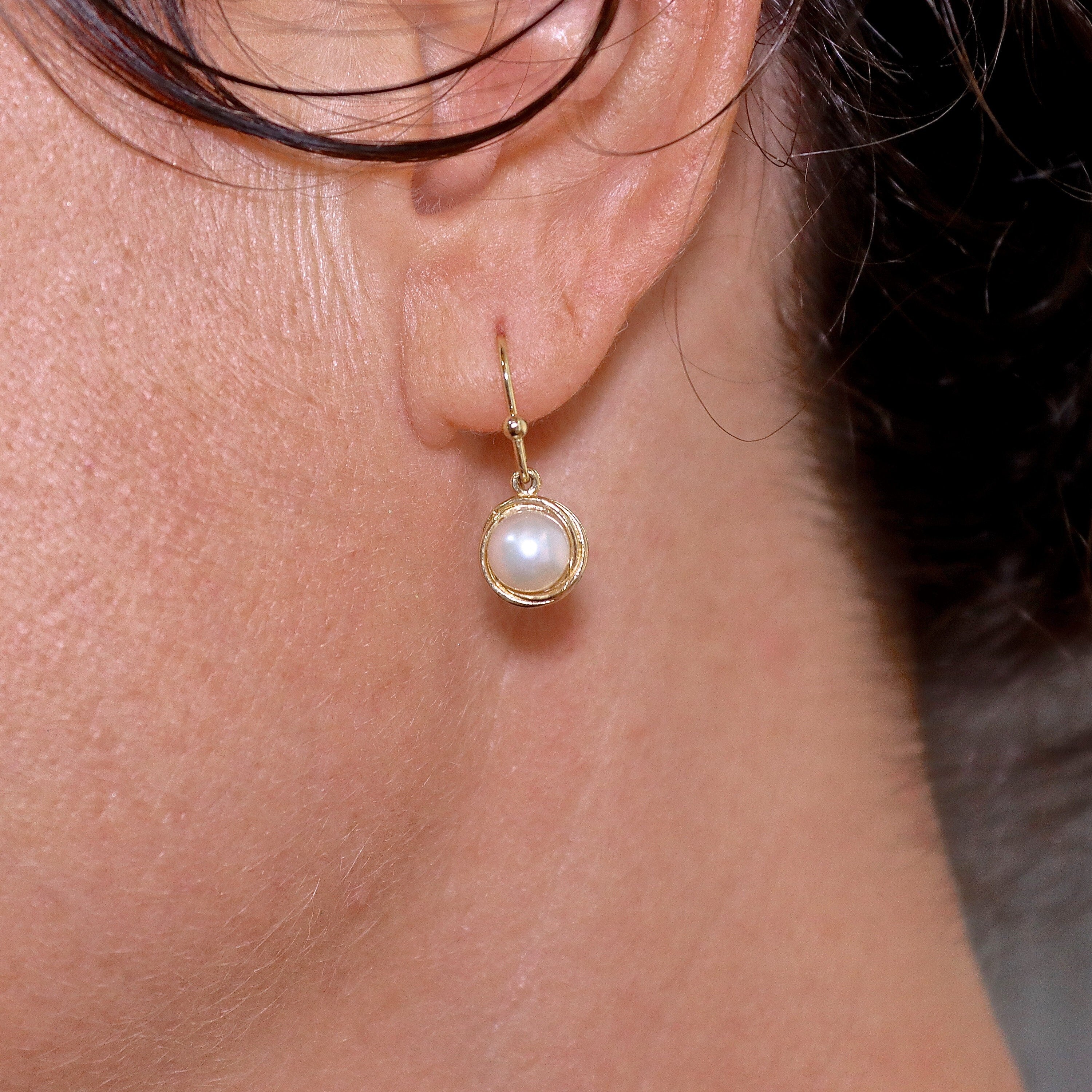 עגילי פנינה מזהב 14 קראט מלא, מתנה לתכשיט אלגנטי