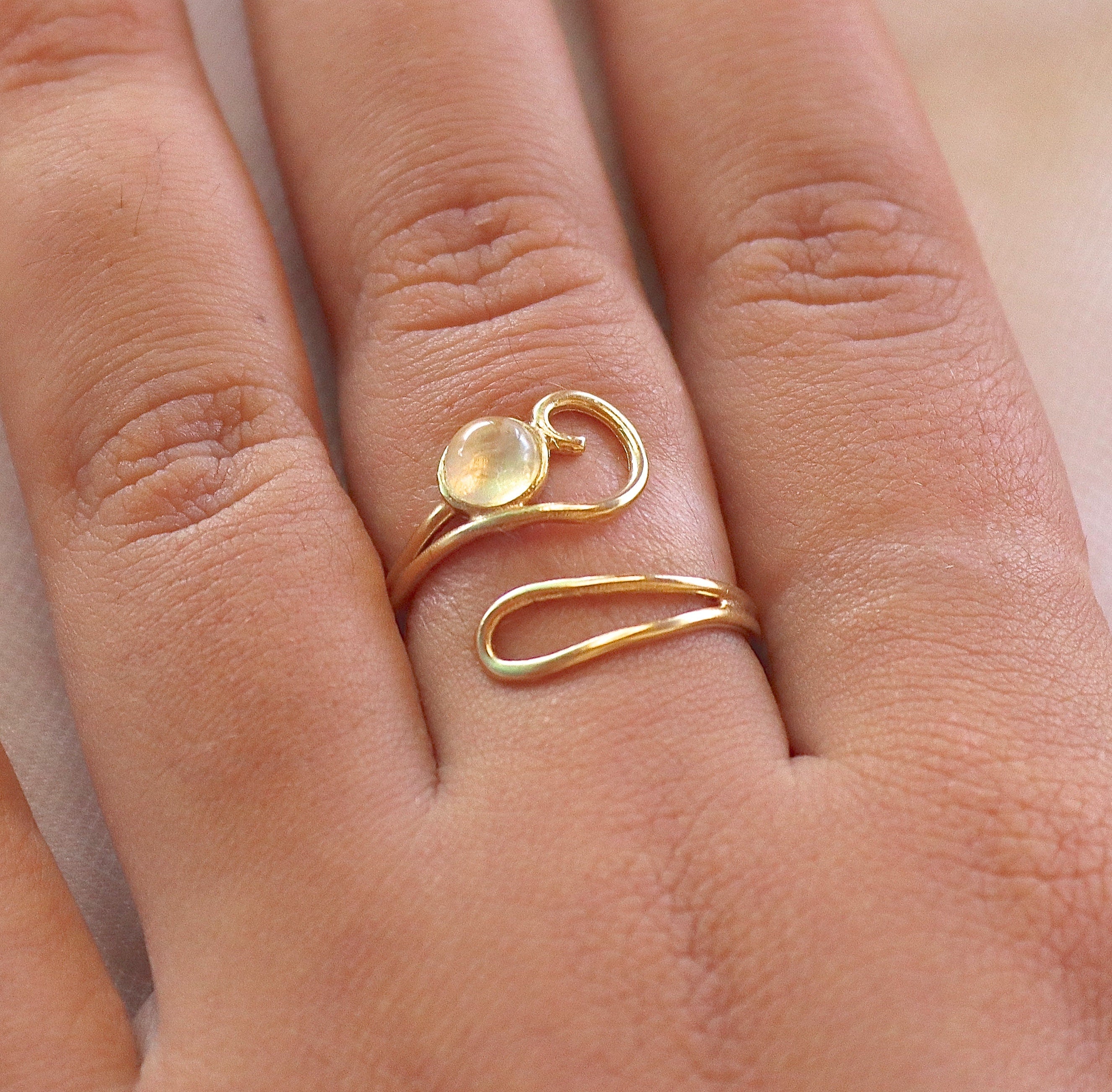 טבעת זהב מונסטון לנשים, טבעת מתכווננת פתוחה