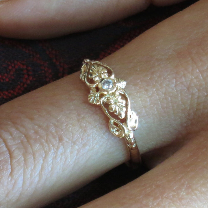 טבעת זהב ויקטוריאנית, טבעת זהב מלא 14 קראט, טבעת זהב זירקוניה, טבעת זהב בסגנון עתיק