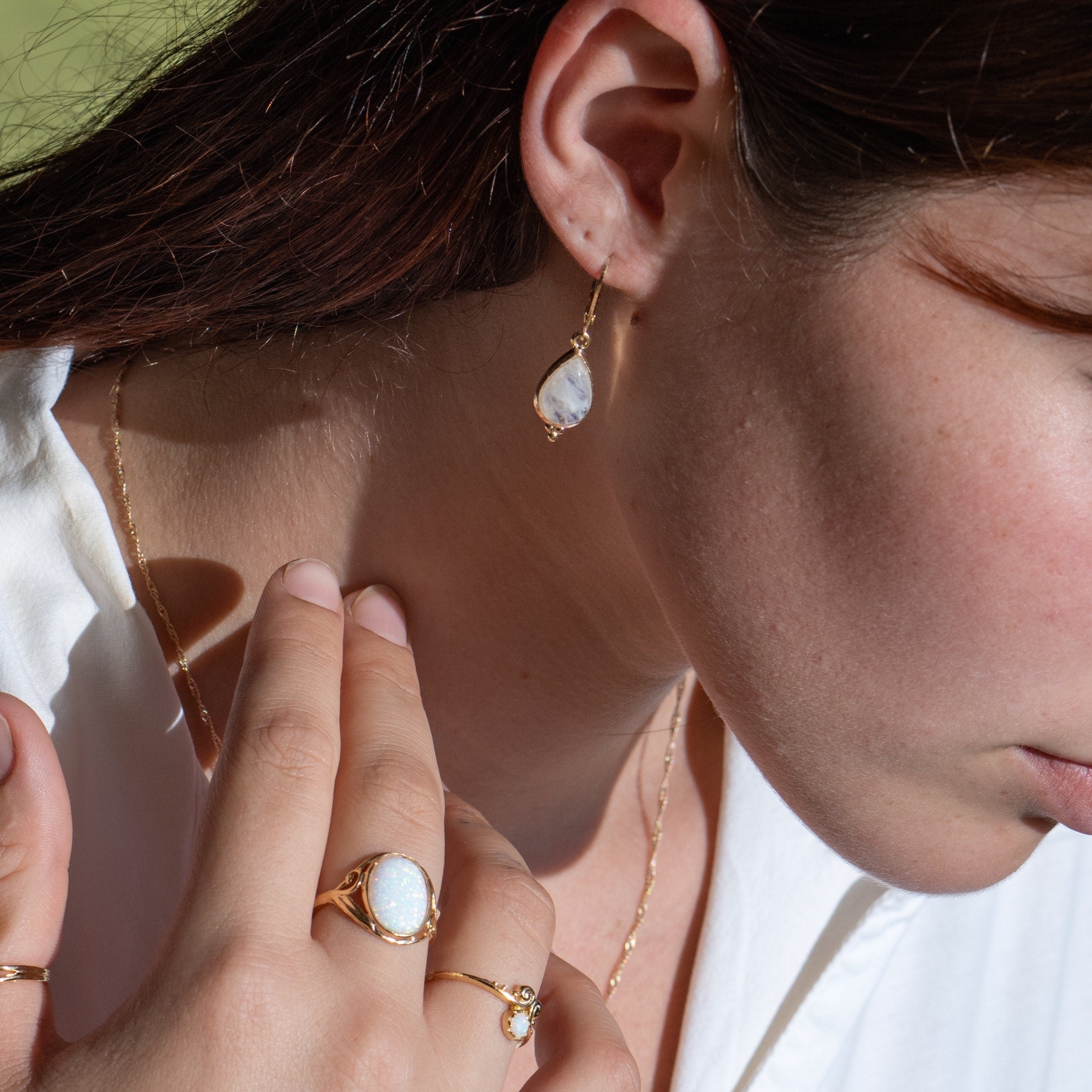 טבעת אופל מכסף סטרלינג 925, טבעת אבן גדולה בעבודת יד