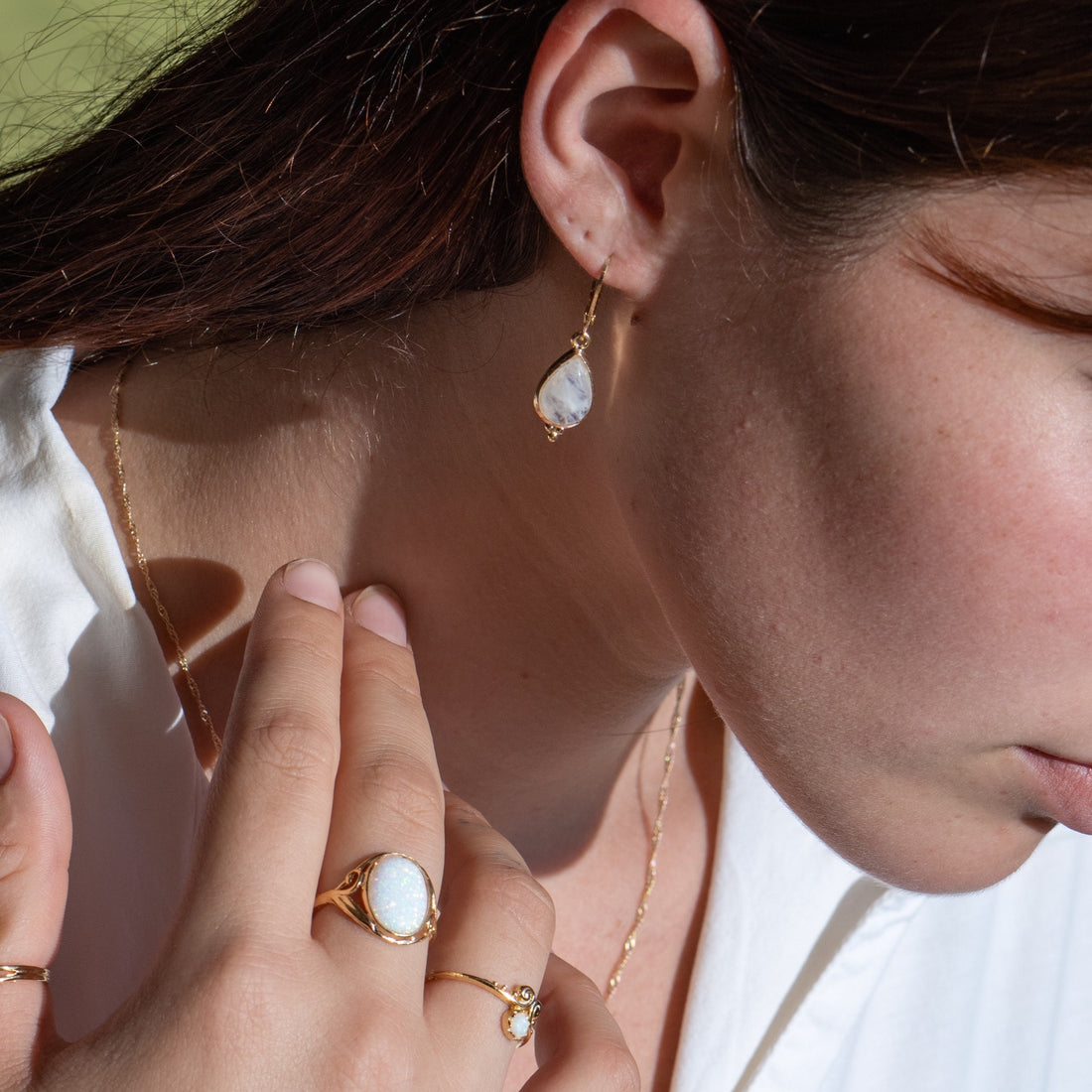 טבעת אופל מכסף סטרלינג 925, טבעת אבן גדולה בעבודת יד