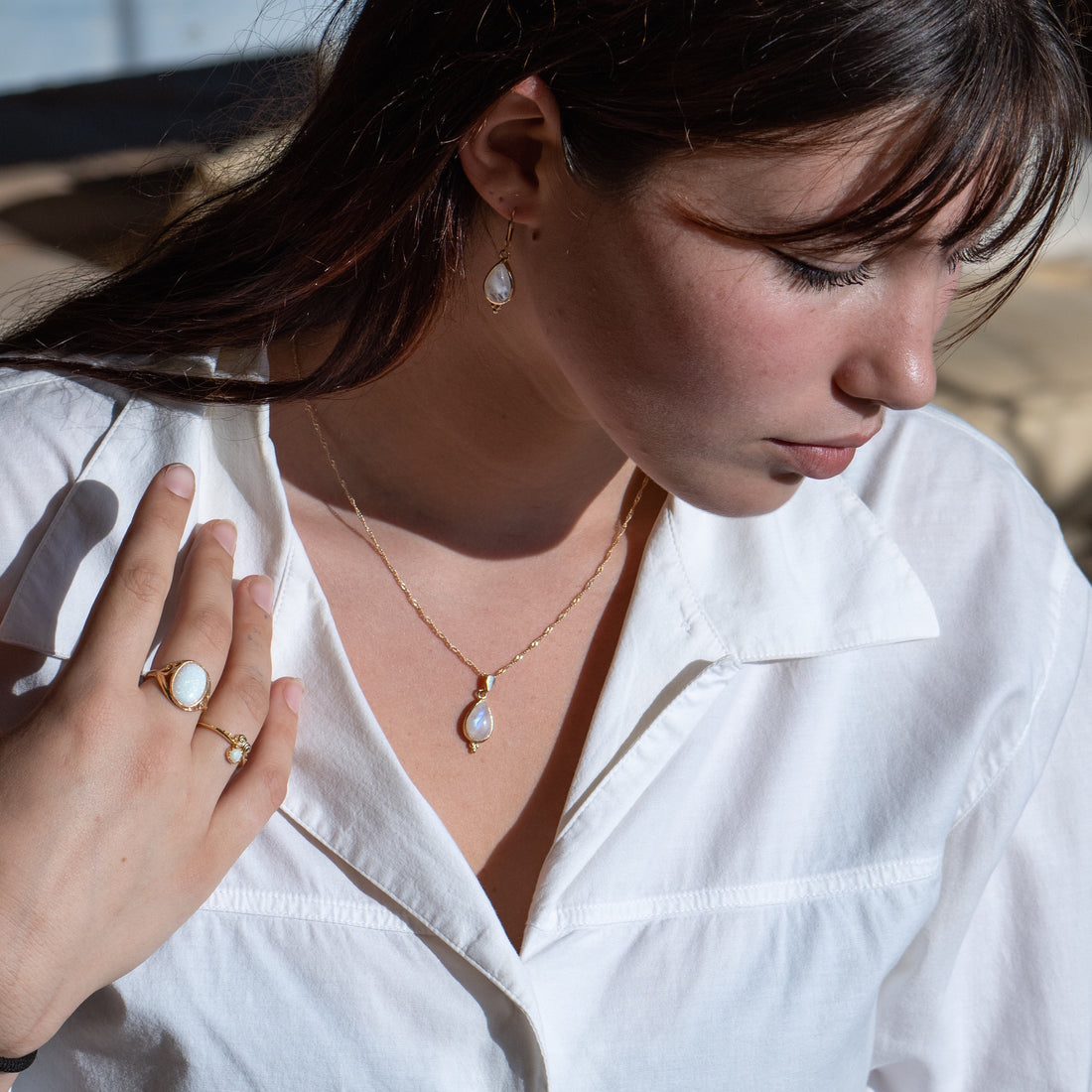 טבעת אופל מכסף סטרלינג 925, טבעת אבן גדולה בעבודת יד