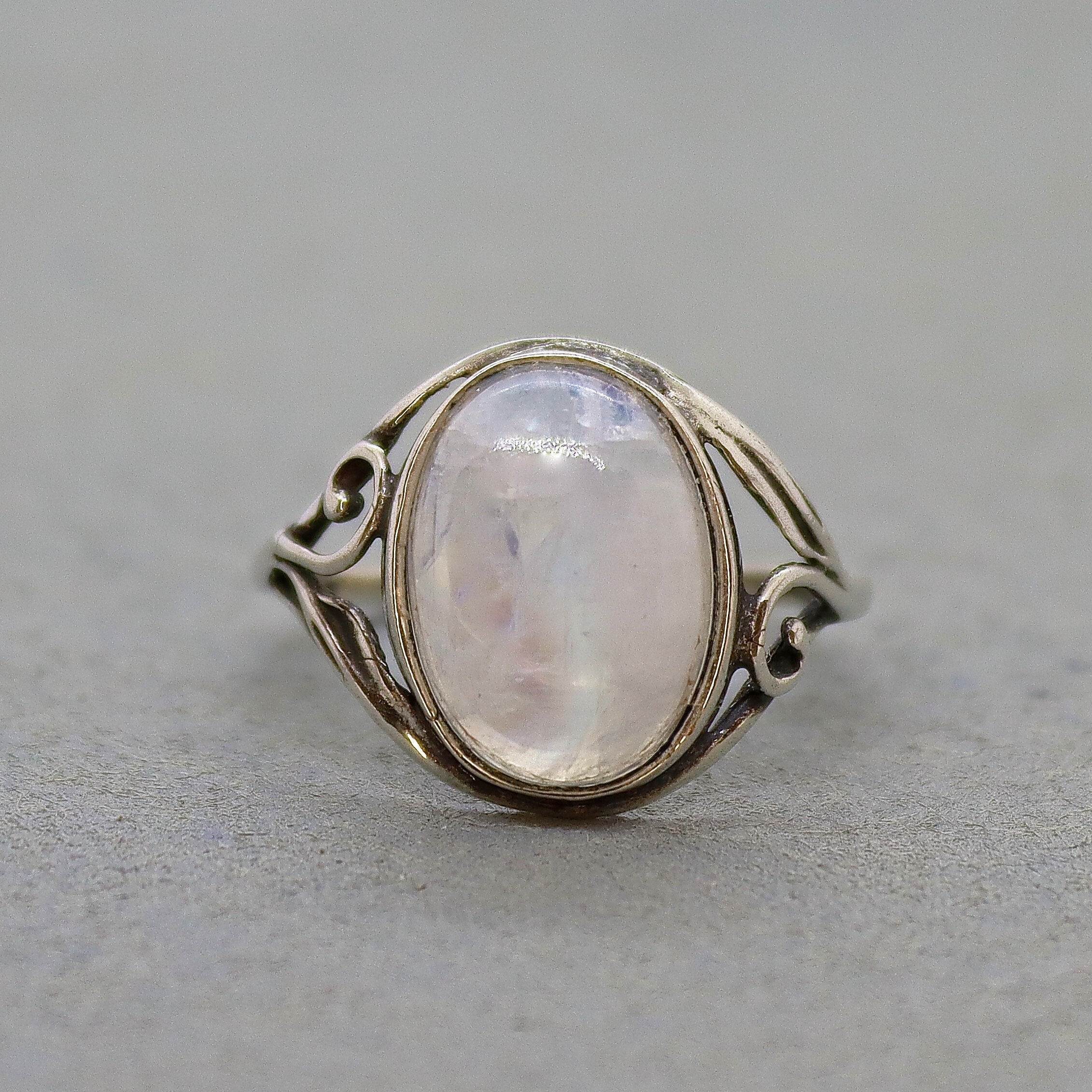 טבעת אופל מכסף סטרלינג 925, טבעת אבן גדולה בעבודת יד