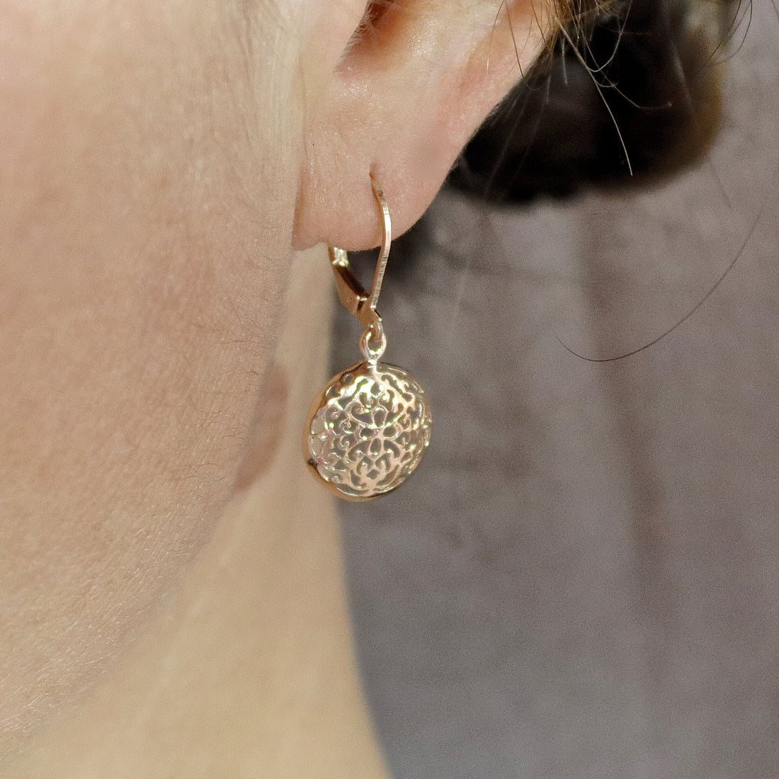 עגילי זהב פיליגרן תלויים, עגילי זהב ויקטוריאניים 14 קראט מלאים