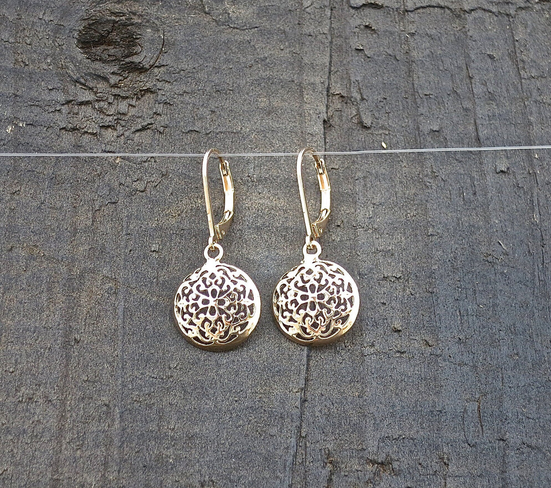 עגילי זהב פיליגרן תלויים, עגילי זהב ויקטוריאניים 14 קראט מלאים