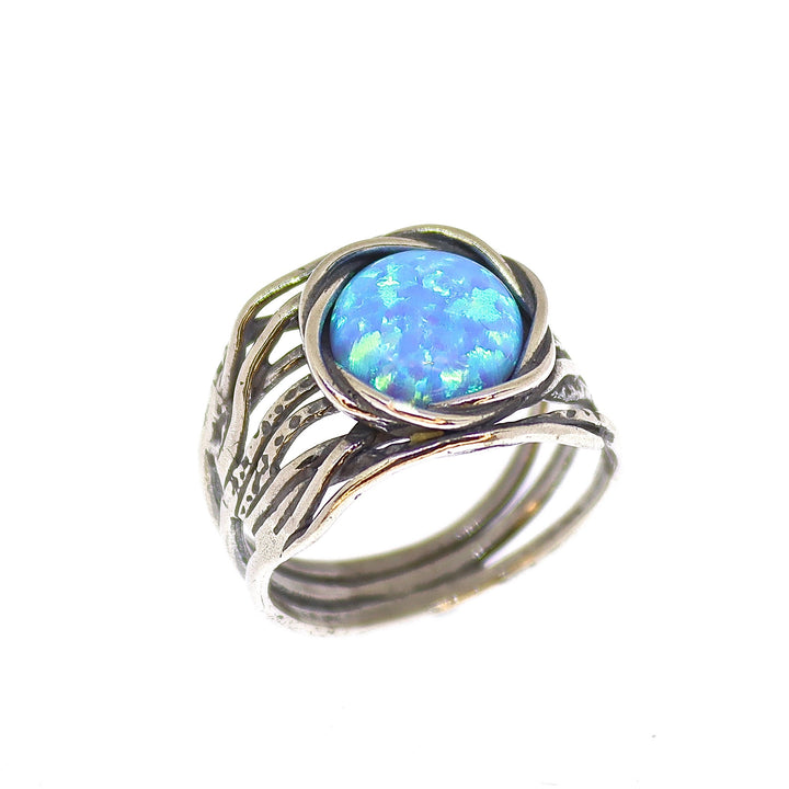 טבעת אוונטורין, טבעת עבה רחבה מכסף סטרלינג 925 עם אבן ירוקה