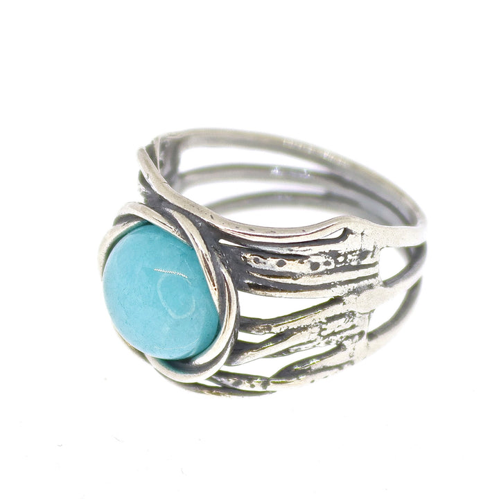 טבעת אוונטורין, טבעת עבה רחבה מכסף סטרלינג 925 עם אבן ירוקה