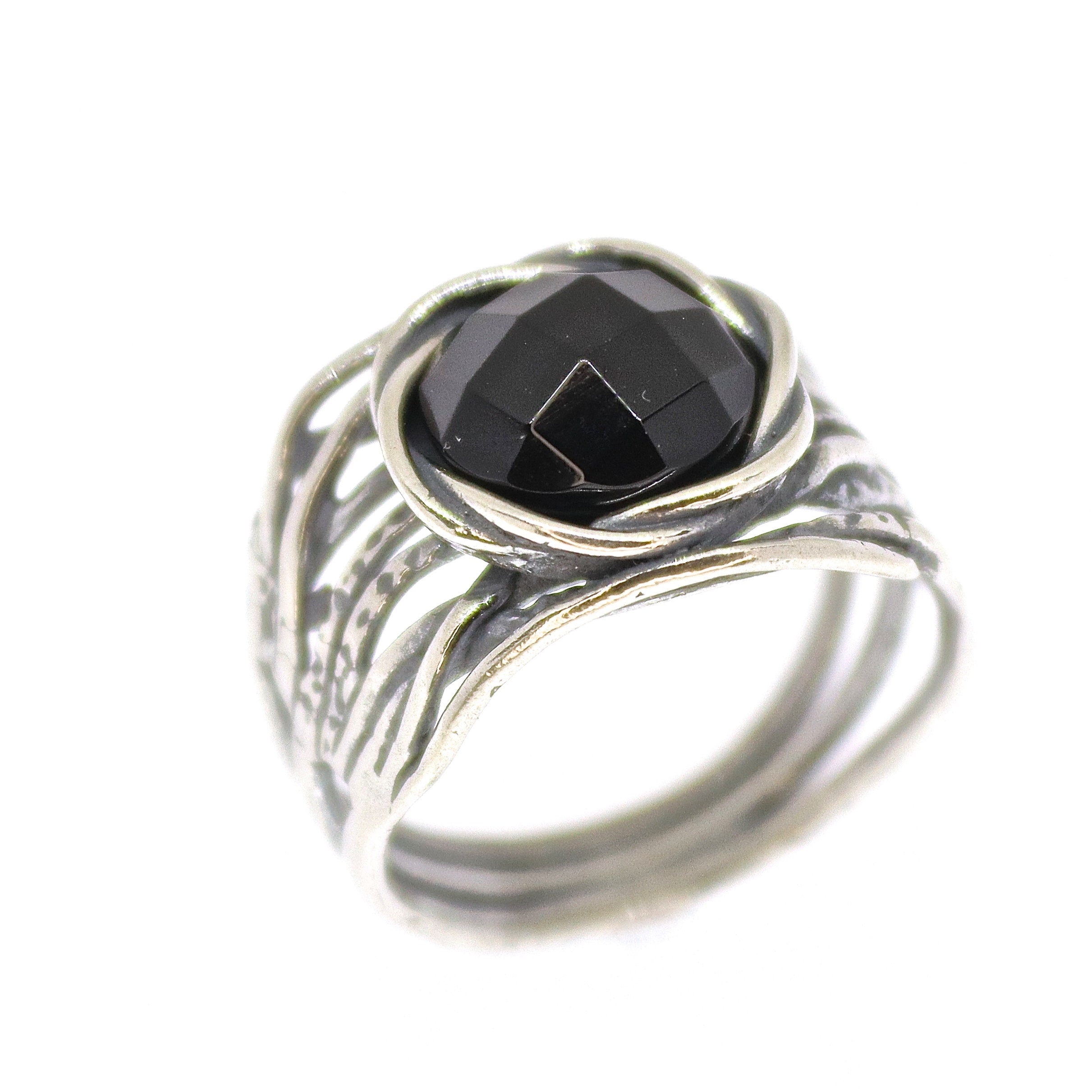 טבעת אוונטורין, טבעת עבה רחבה מכסף סטרלינג 925 עם אבן ירוקה