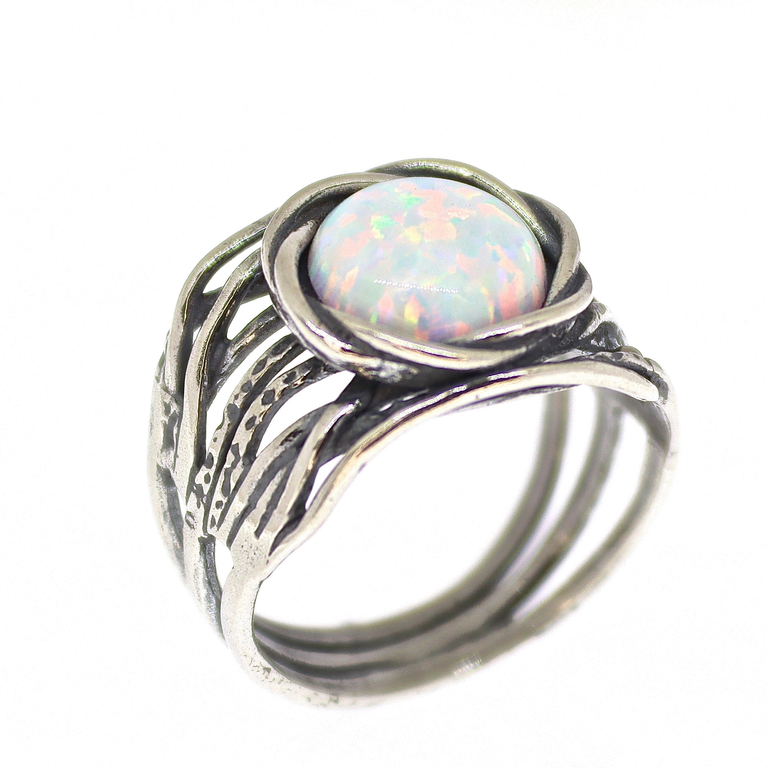 טבעת אוונטורין, טבעת עבה רחבה מכסף סטרלינג 925 עם אבן ירוקה