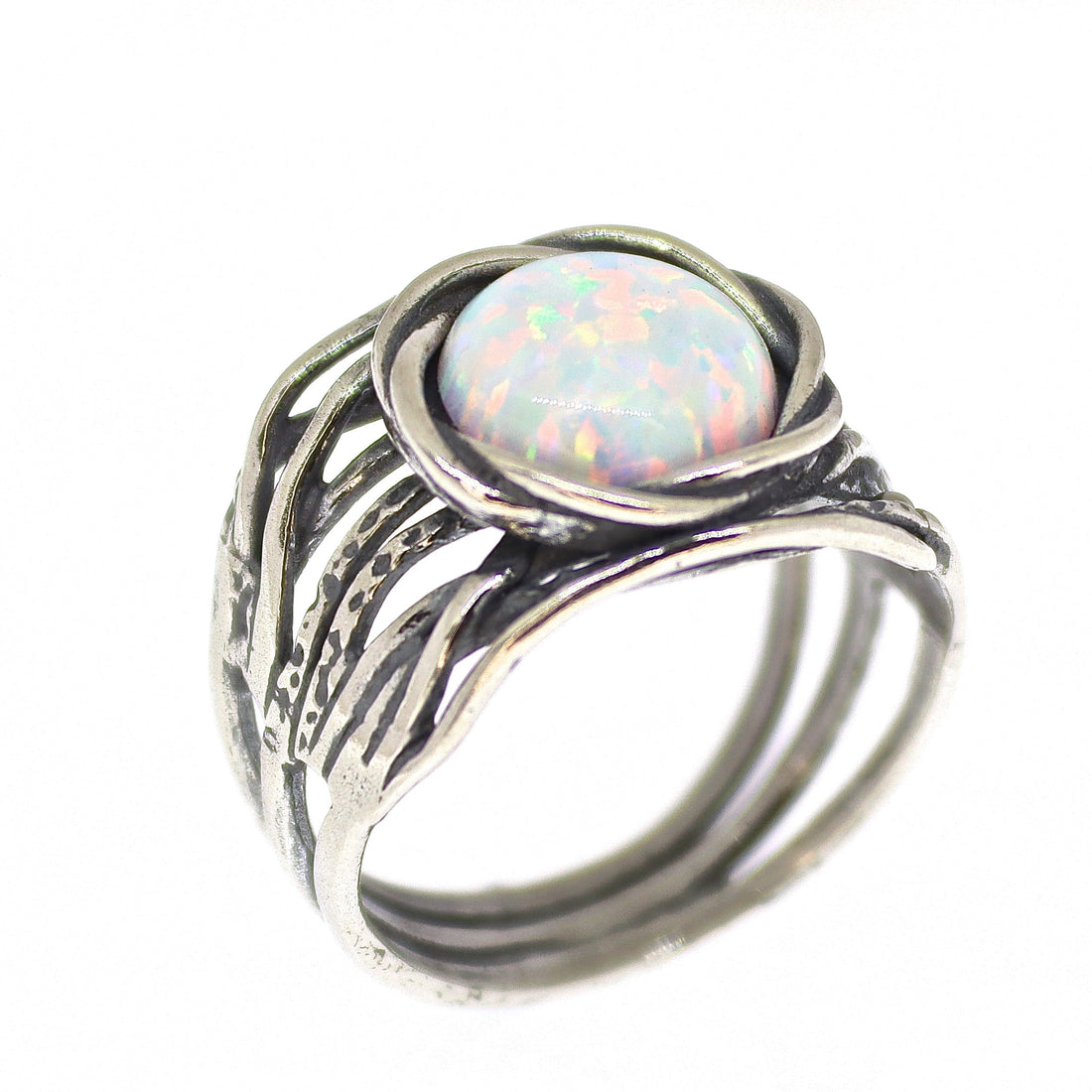 טבעת אוונטורין, טבעת עבה רחבה מכסף סטרלינג 925 עם אבן ירוקה