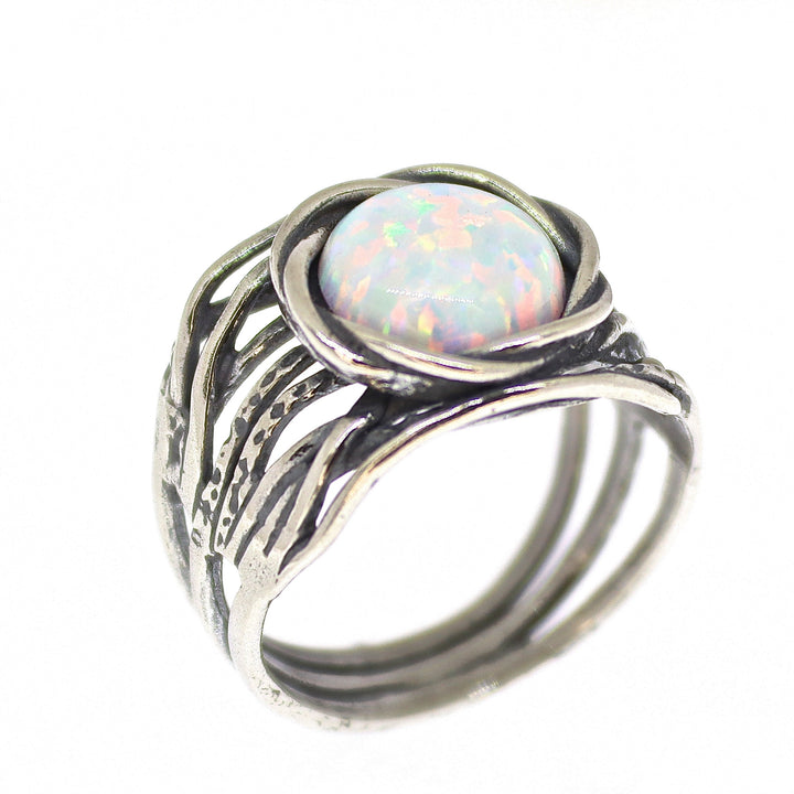 טבעת אוונטורין, טבעת עבה רחבה מכסף סטרלינג 925 עם אבן ירוקה