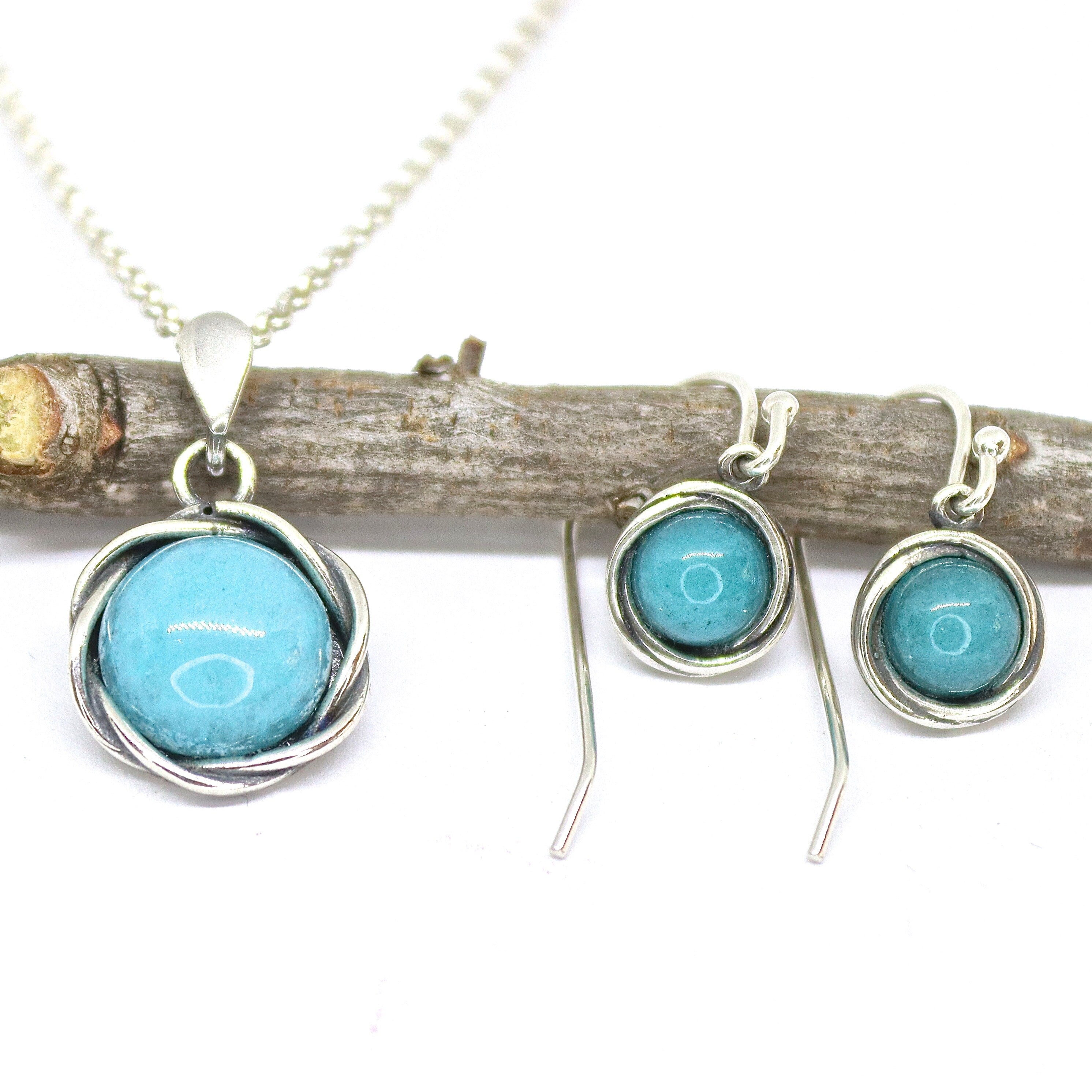 סט תכשיטי כסף סטרלינג אופל כחול: שרשרת ועגילים