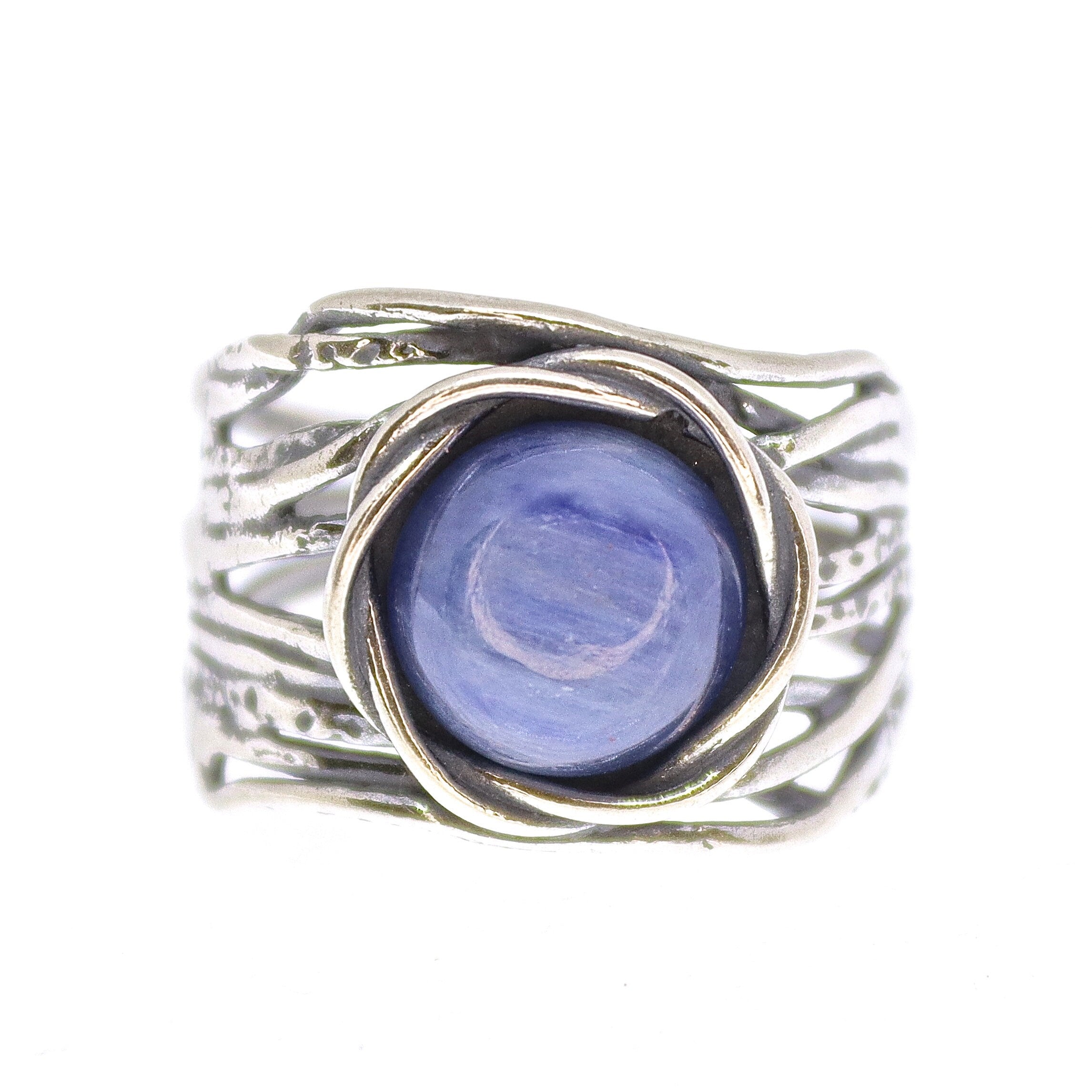 טבעת אוונטורין, טבעת עבה רחבה מכסף סטרלינג 925 עם אבן ירוקה