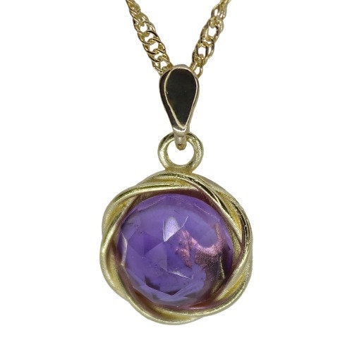 שרשרת זהב גארנט, שרשרת תליון עגולה מזהב מלא 14 קראט