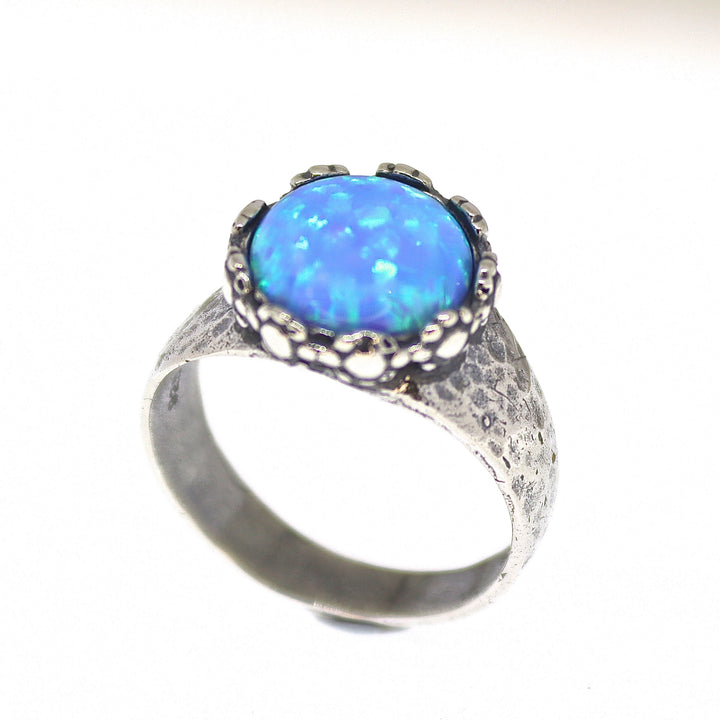 טבעת כסף סטרלינג 925 בעבודת יד משובצת אקוומרין