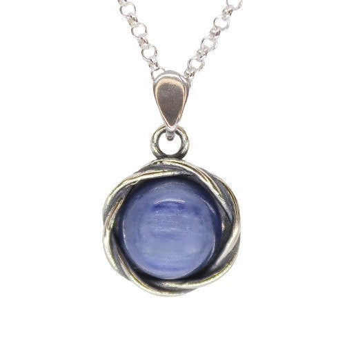 שרשרת אופל כחול מכסף סטרלינג: תליון עיגול בעבודת יד