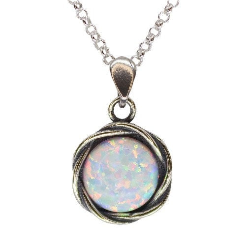 שרשרת אופל כחול מכסף סטרלינג: תליון עיגול בעבודת יד