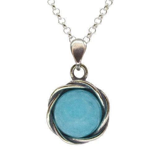 שרשרת אופל כחול מכסף סטרלינג: תליון עיגול בעבודת יד