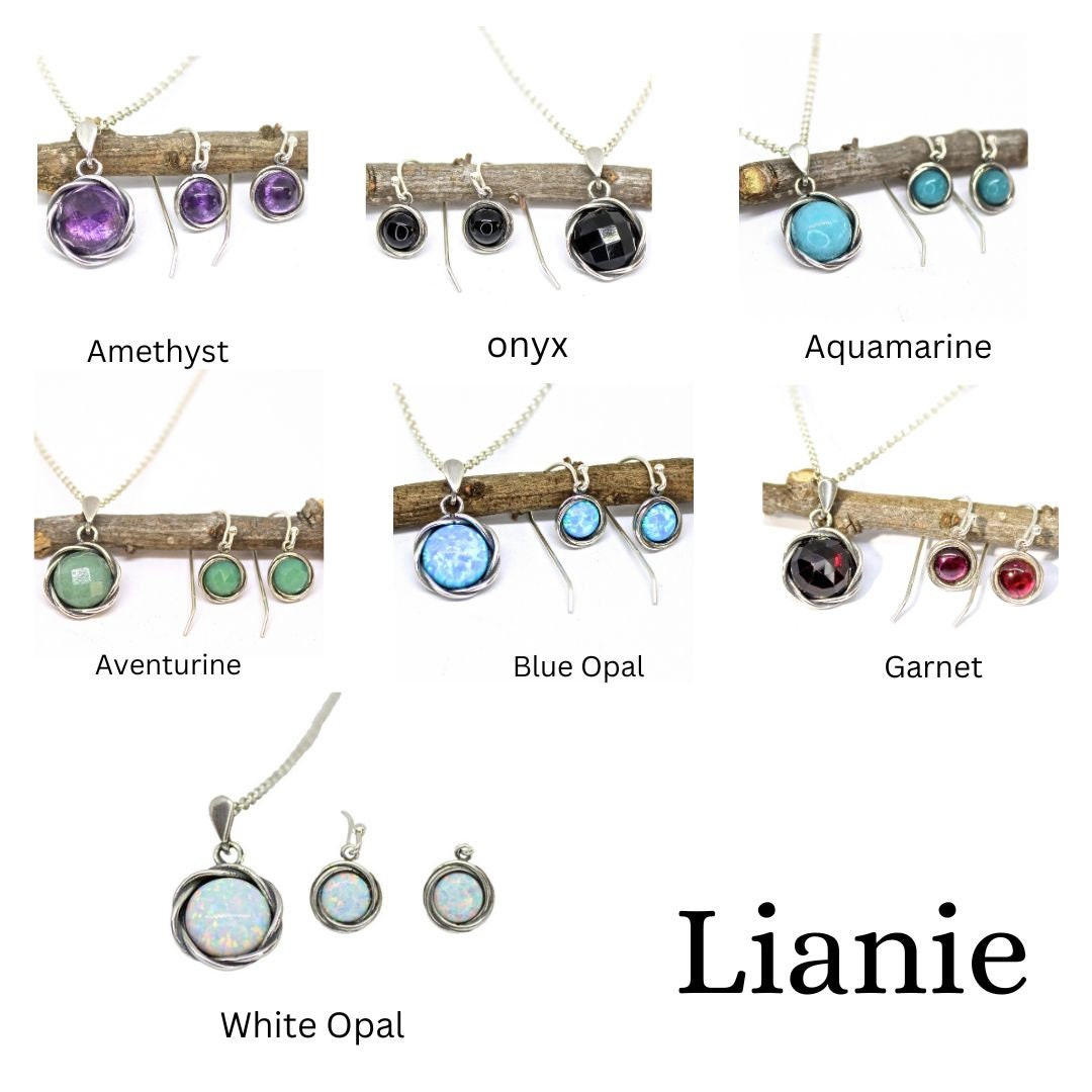 סט תכשיטי כסף סטרלינג אופל כחול: שרשרת ועגילים