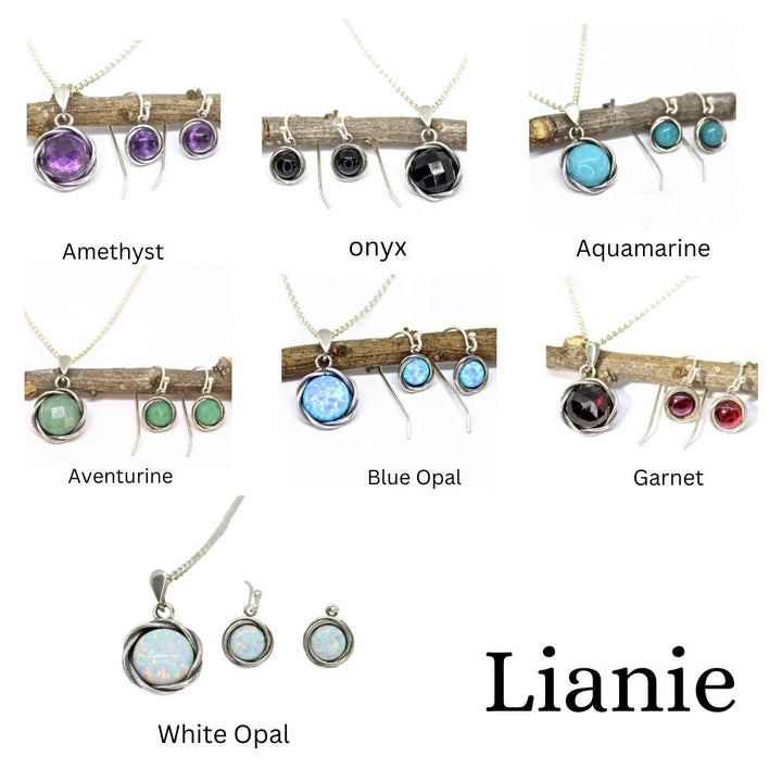 סט תכשיטי כסף סטרלינג אופל כחול: שרשרת ועגילים