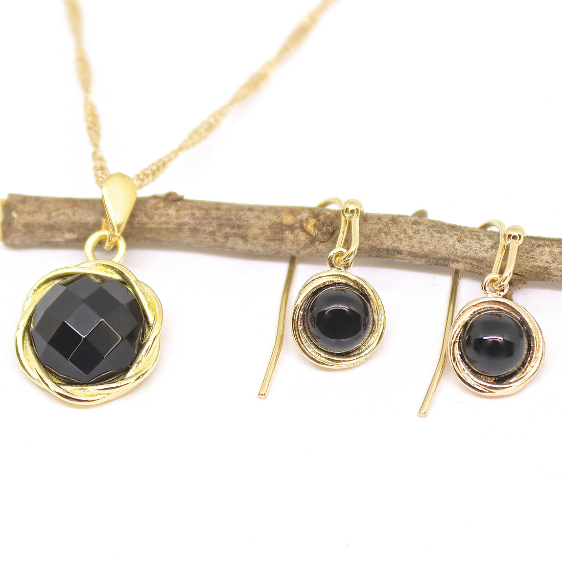 סט תכשיטי זהב לבן אופל, עגילים ותליון מצופים זהב 14 קראט