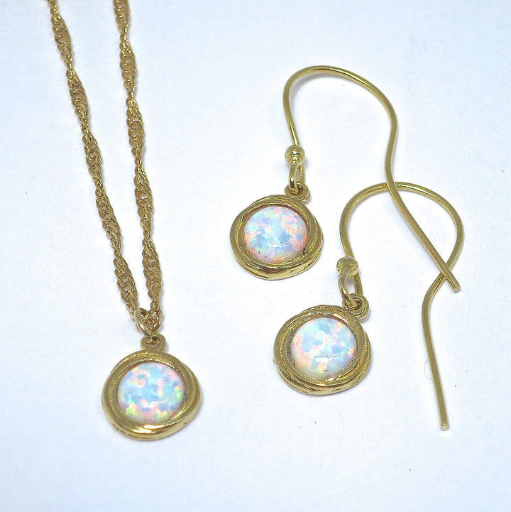 סט תכשיטי אופל, עגילים ושרשרת, סט עגילים ושרשרת מזהב לבן אופל