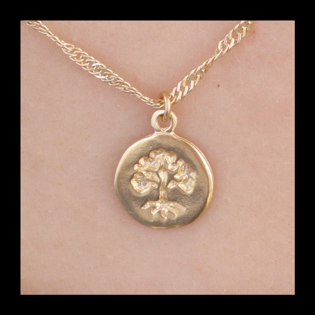 שרשרת תליון עץ החיים מזהב 14 קראט, תליון עץ משפחה זעיר מזהב 14 קראט