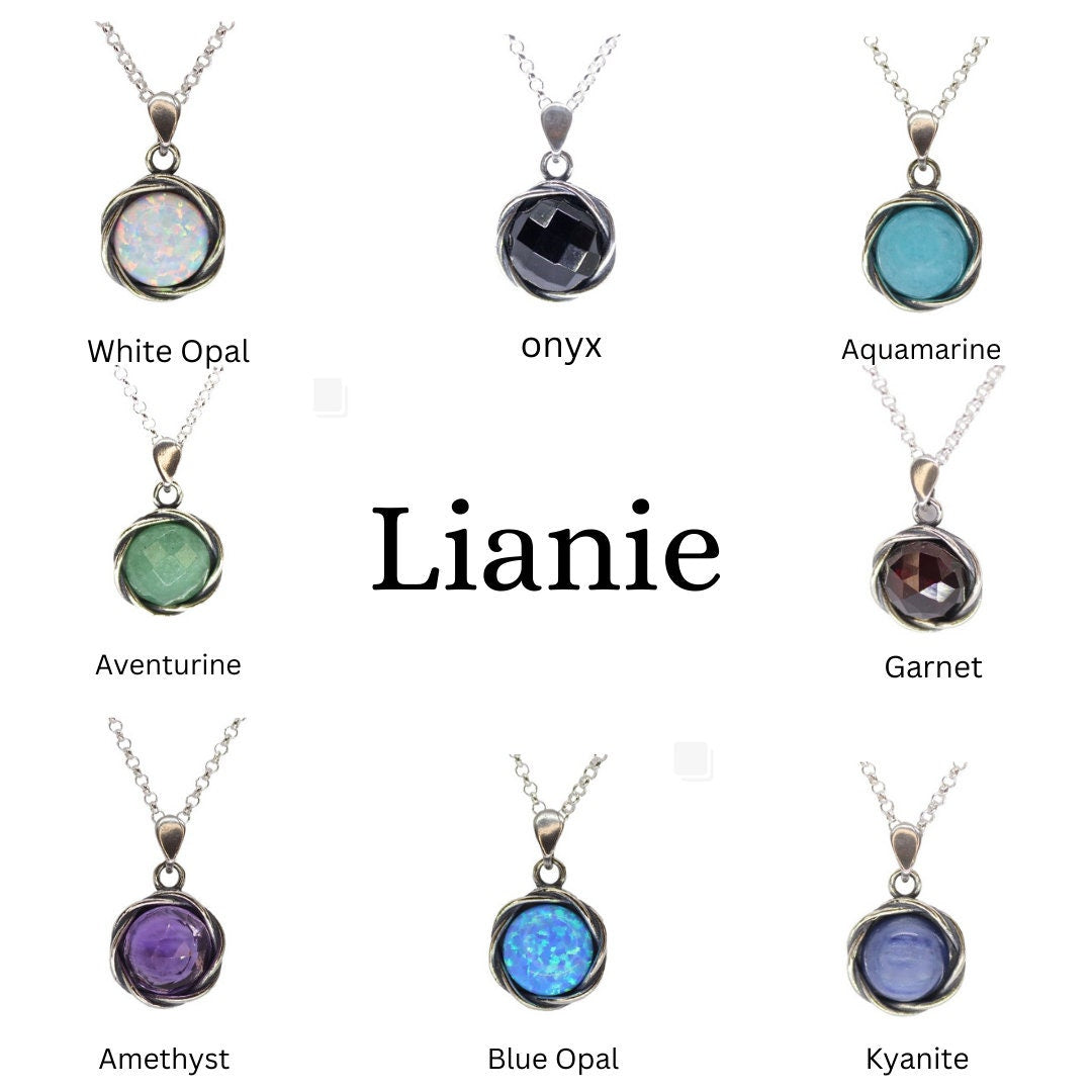 שרשרת אופל כחול מכסף סטרלינג: תליון עיגול בעבודת יד