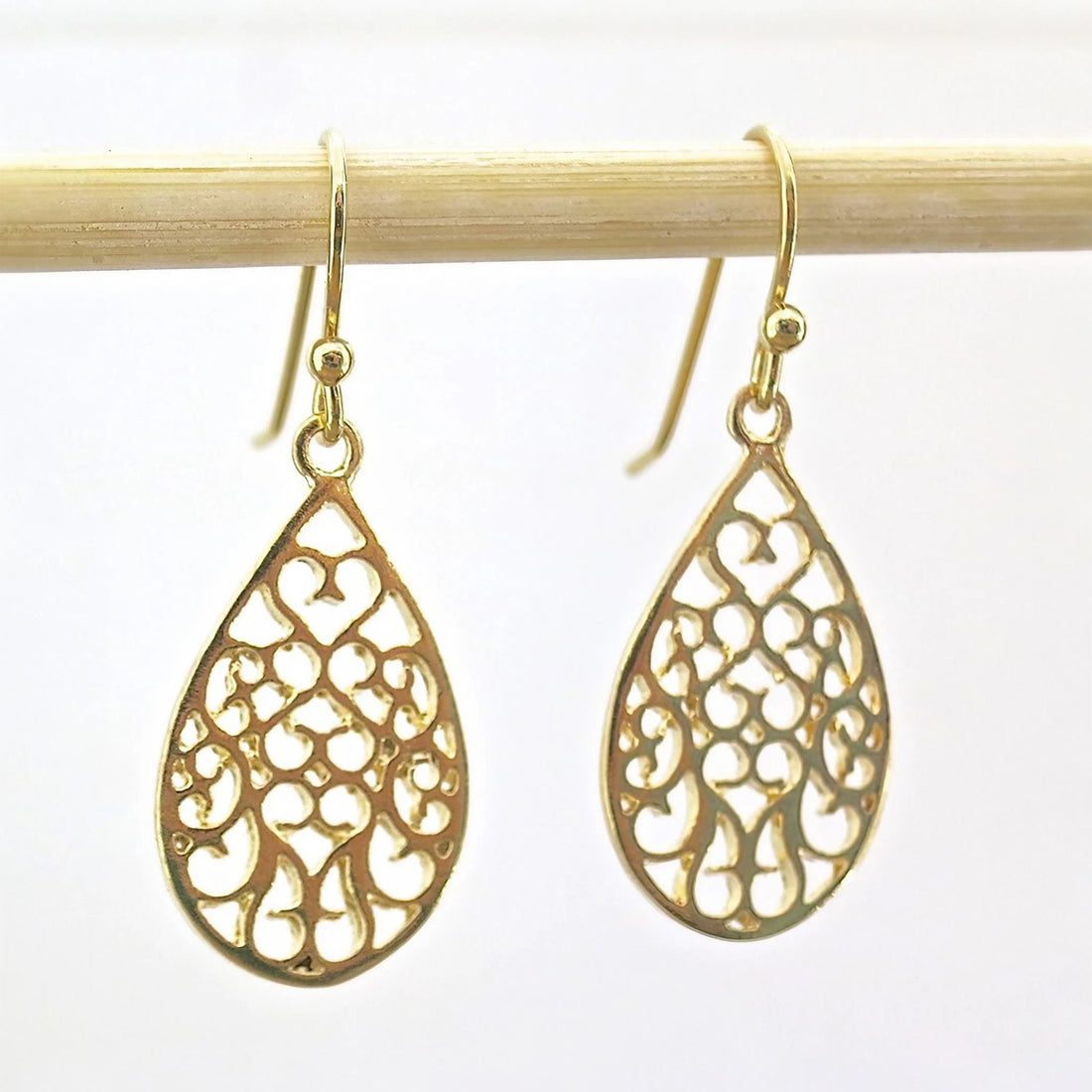 עגילי זהב 14 קראט מלאים, עגילי זהב פיליגרן טיפה