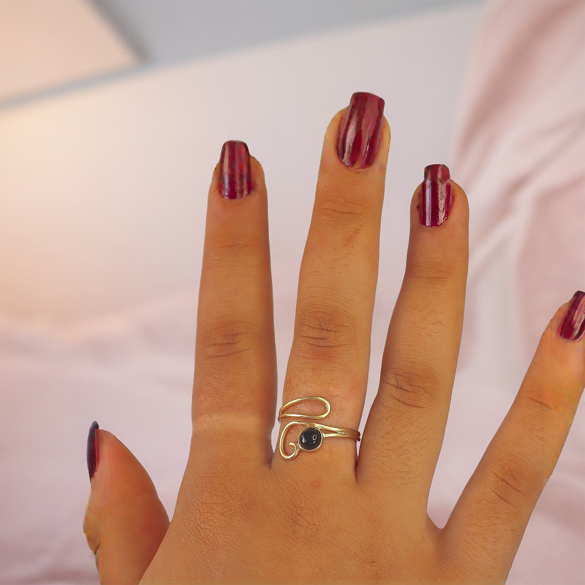 טבעת זהב אוניקס לנשים - תכשיטי זהב שחור פתוחים מתכווננים