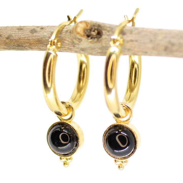 עגילי חישוק מזהב 14 קראט משובצים פנינים