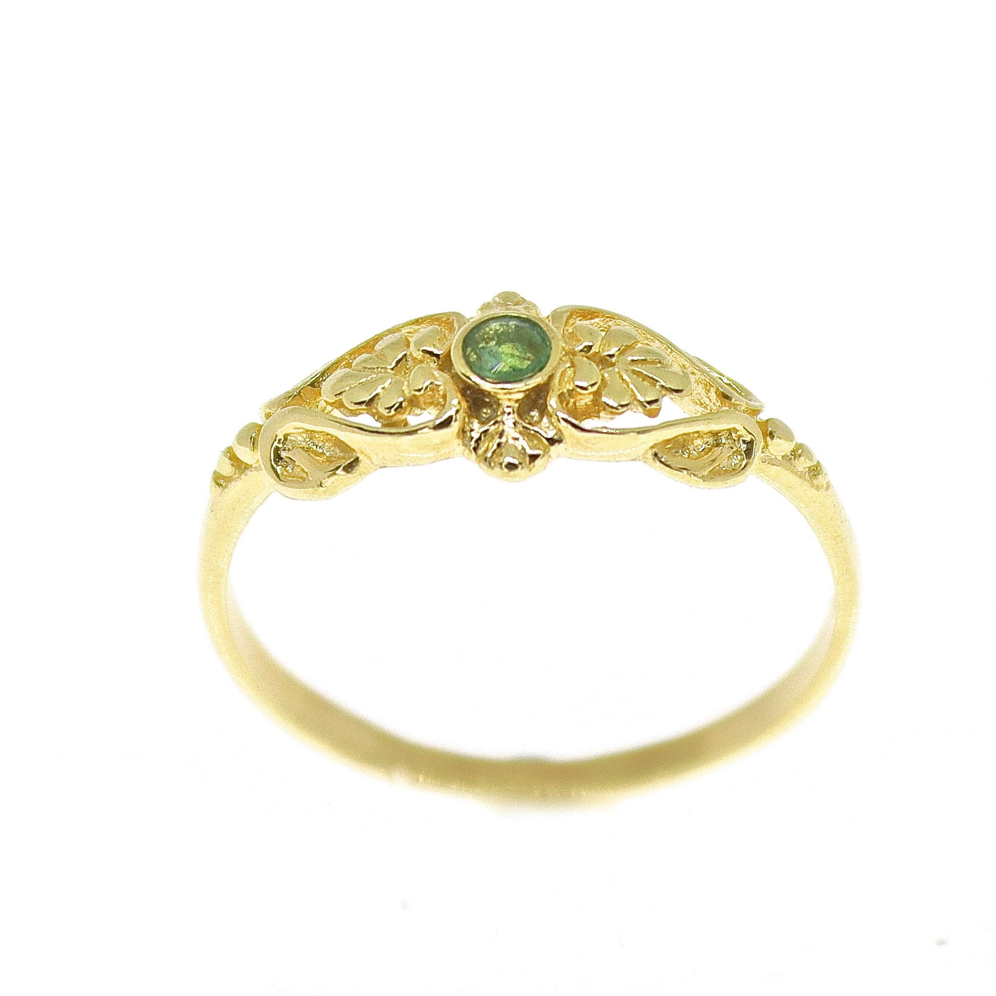 טבעת זהב 14 קראט משובצת אמרלד, טבעת זהב 14 קראט מלאה בסגנון ויקטוריאני
