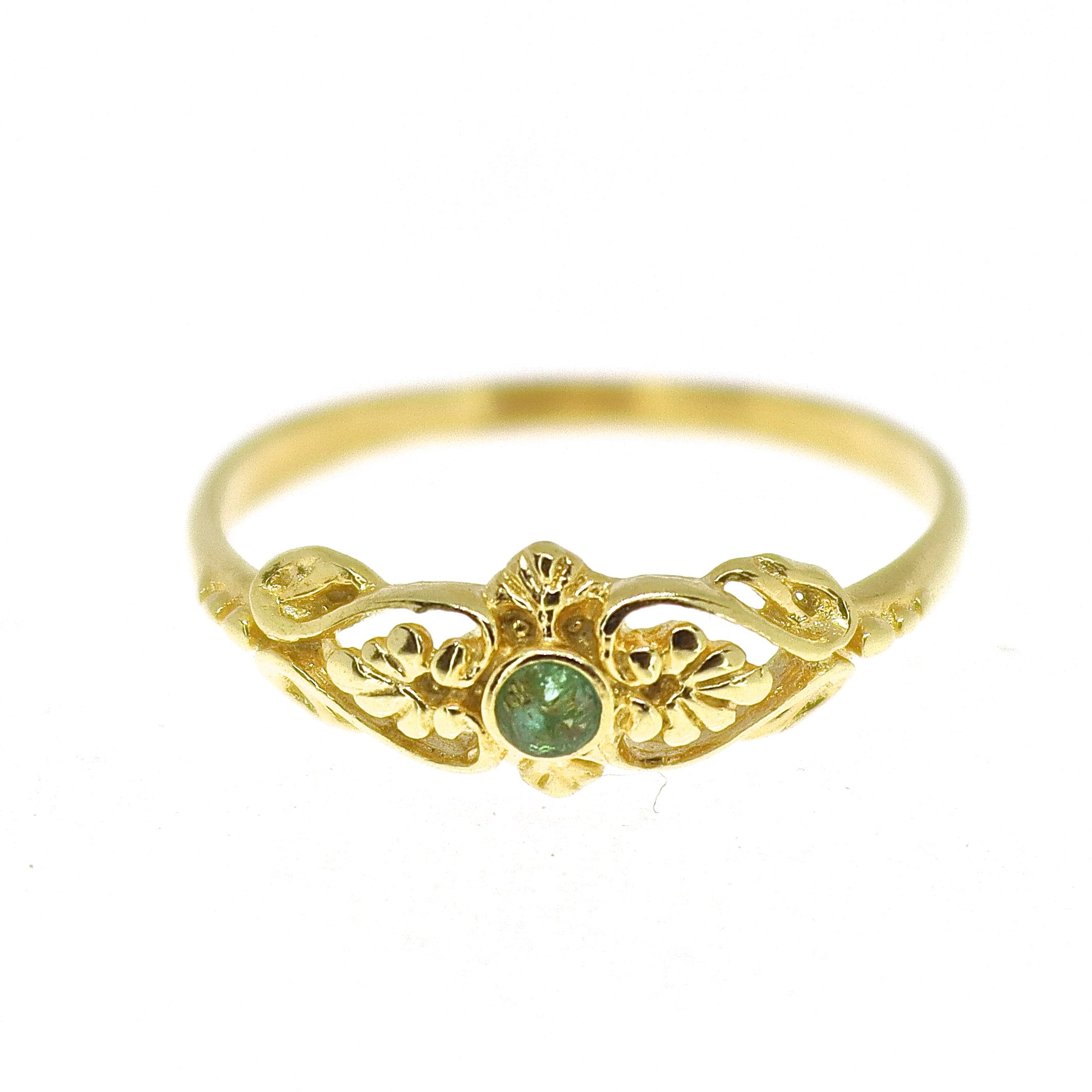 טבעת זהב 14 קראט משובצת אמרלד, טבעת זהב 14 קראט מלאה בסגנון ויקטוריאני