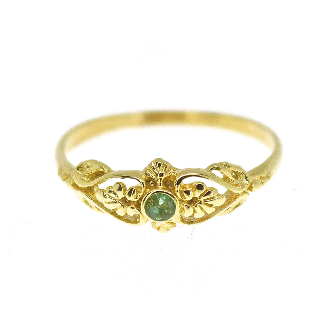טבעת זהב 14 קראט משובצת אמרלד, טבעת זהב 14 קראט מלאה בסגנון ויקטוריאני