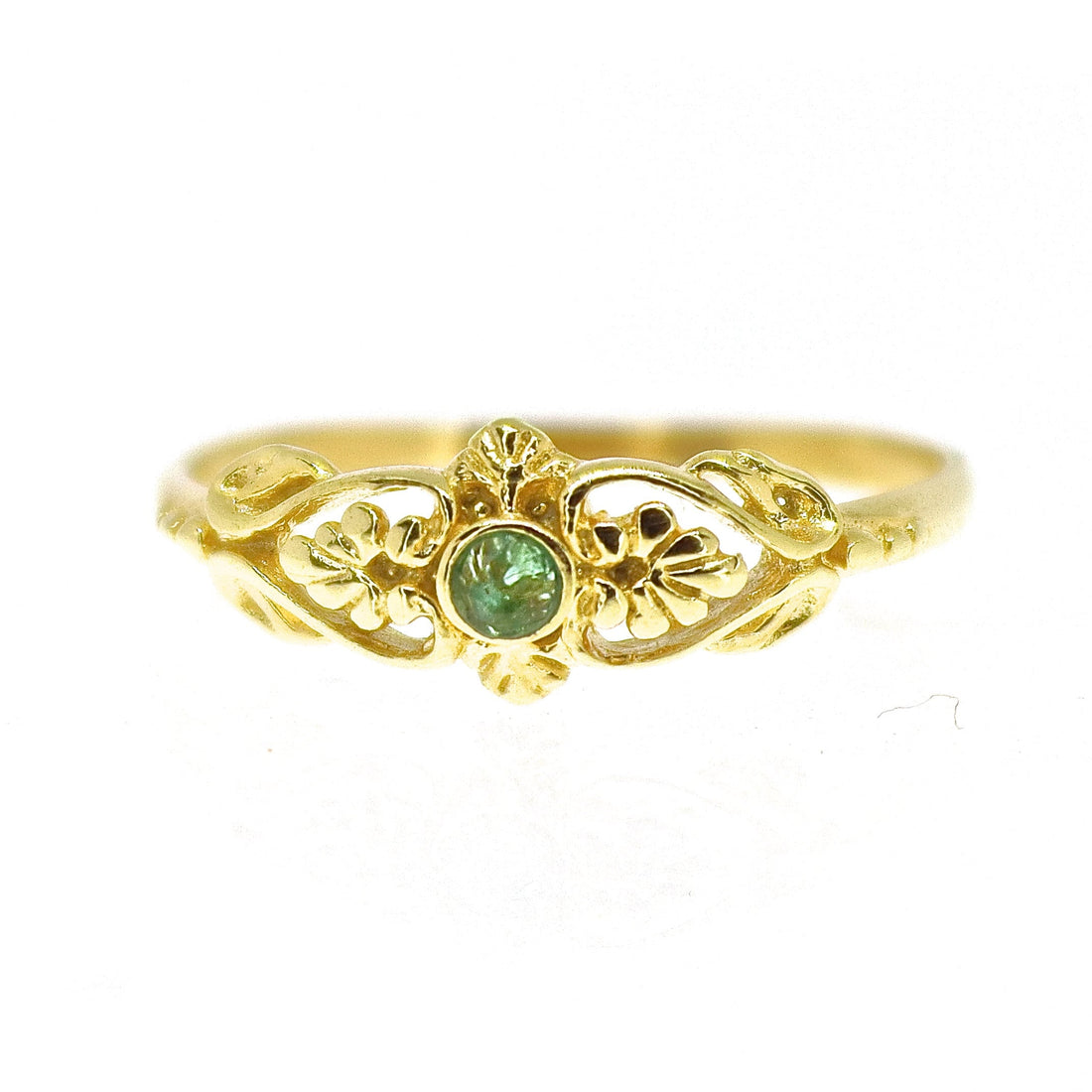טבעת זהב 14 קראט משובצת אמרלד, טבעת זהב 14 קראט מלאה בסגנון ויקטוריאני