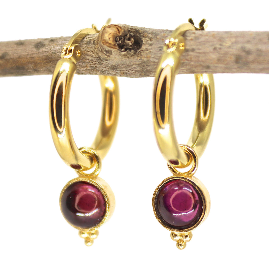 עגילי חישוק מזהב 14 קראט משובצים פנינים