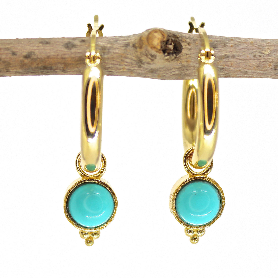 עגילי חישוק מזהב 14 קראט משובצים פנינים