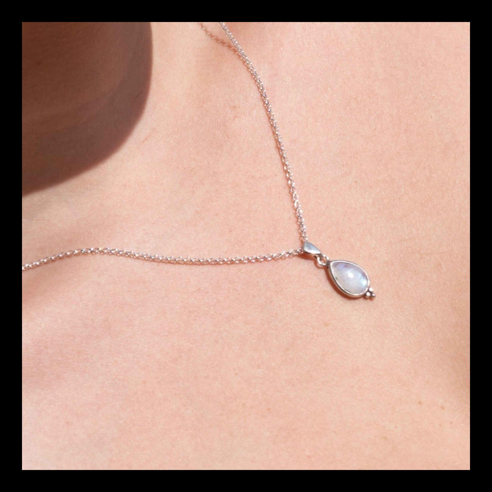 שרשרת אבן ירח, תליון שרשרת כסף סטרלינג 925 בצורת דמעה