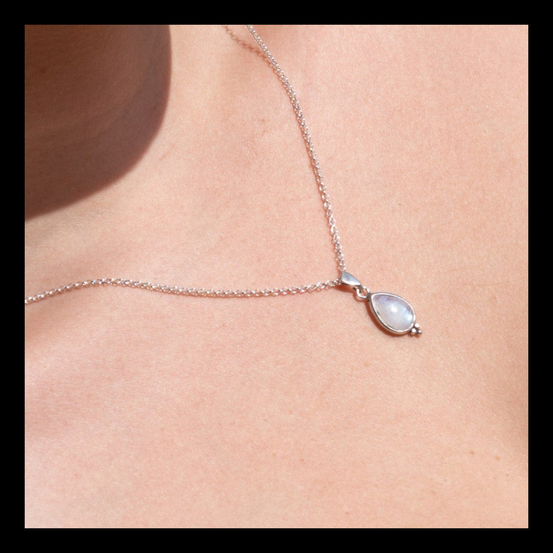 שרשרת אבן ירח, תליון שרשרת כסף סטרלינג 925 בצורת דמעה