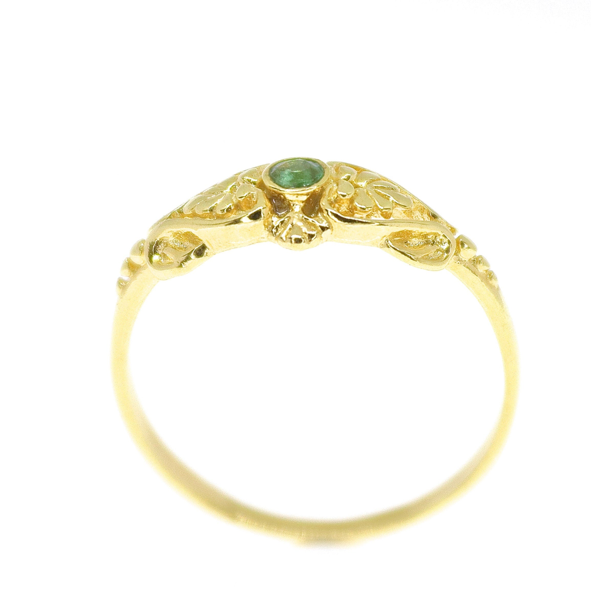 טבעת זהב 14 קראט משובצת אמרלד, טבעת זהב 14 קראט מלאה בסגנון ויקטוריאני