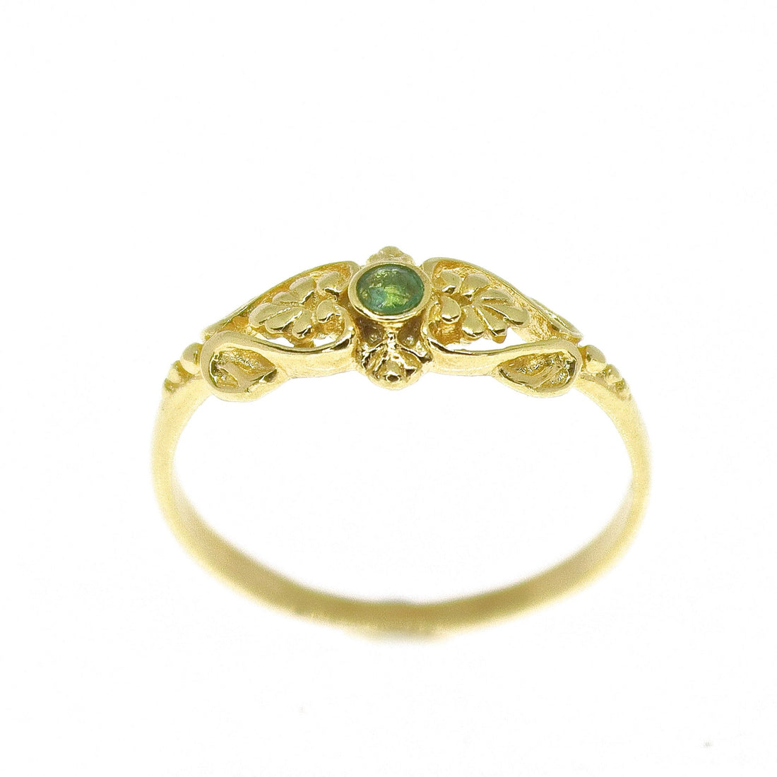 טבעת זהב 14 קראט משובצת אמרלד, טבעת זהב 14 קראט מלאה בסגנון ויקטוריאני