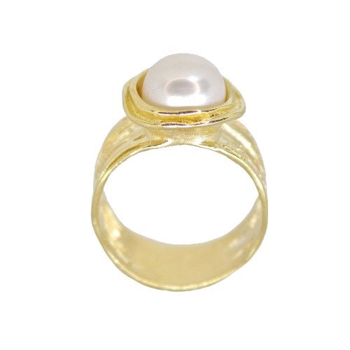 טבעת פנינה אלגנטית מזהב 14 קראט, טבעת נועזת