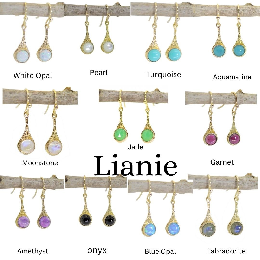 עגילי זהב אופל תלויים, עגילי אופל לבן בסגנון ויקטוריאני