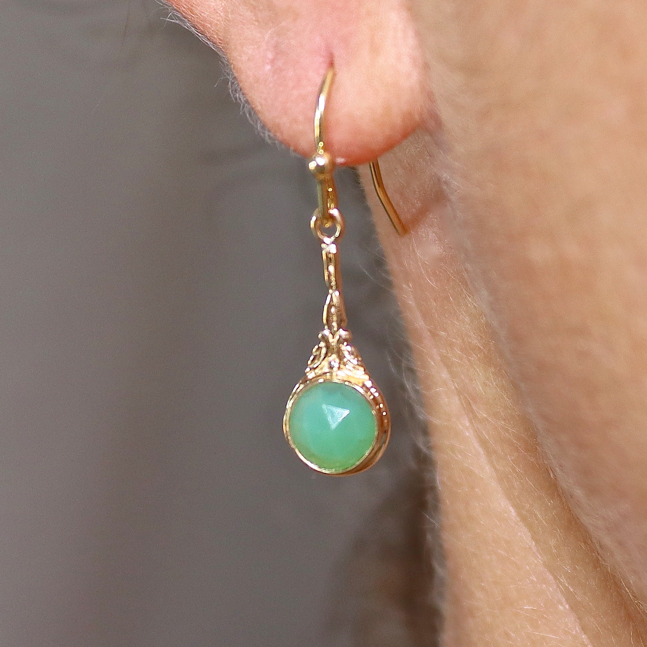 עגילי זהב אופל תלויים, עגילי אופל לבן בסגנון ויקטוריאני