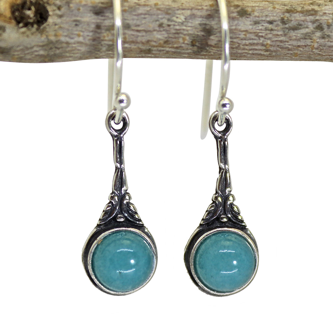 עגילי כסף סטרלינג 925 משובצים באבן ירוקה, בסגנון ויקטוריאני