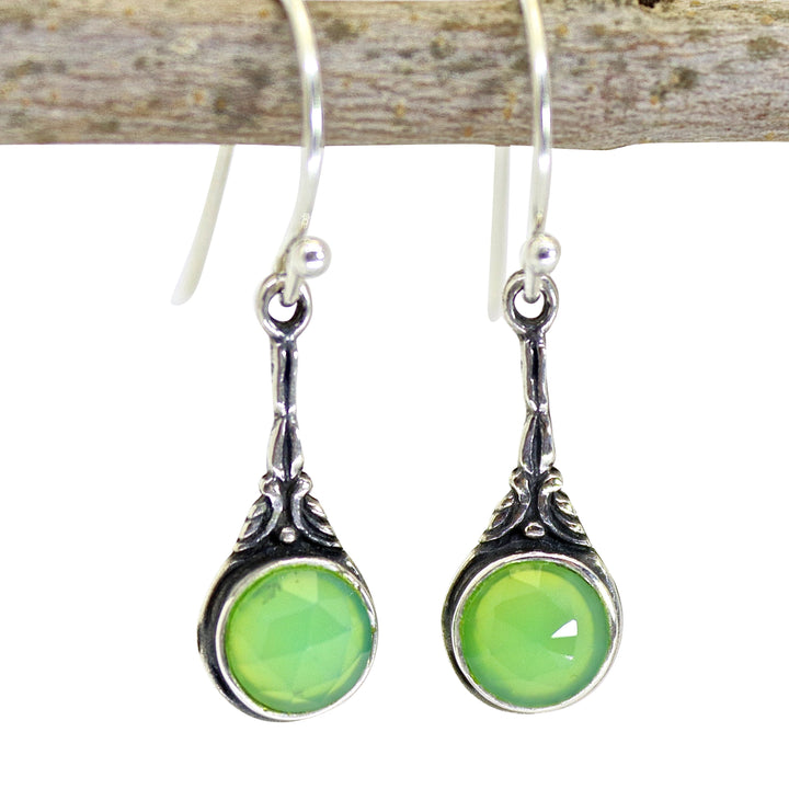 עגילי כסף סטרלינג 925 משובצים באבן ירוקה, בסגנון ויקטוריאני