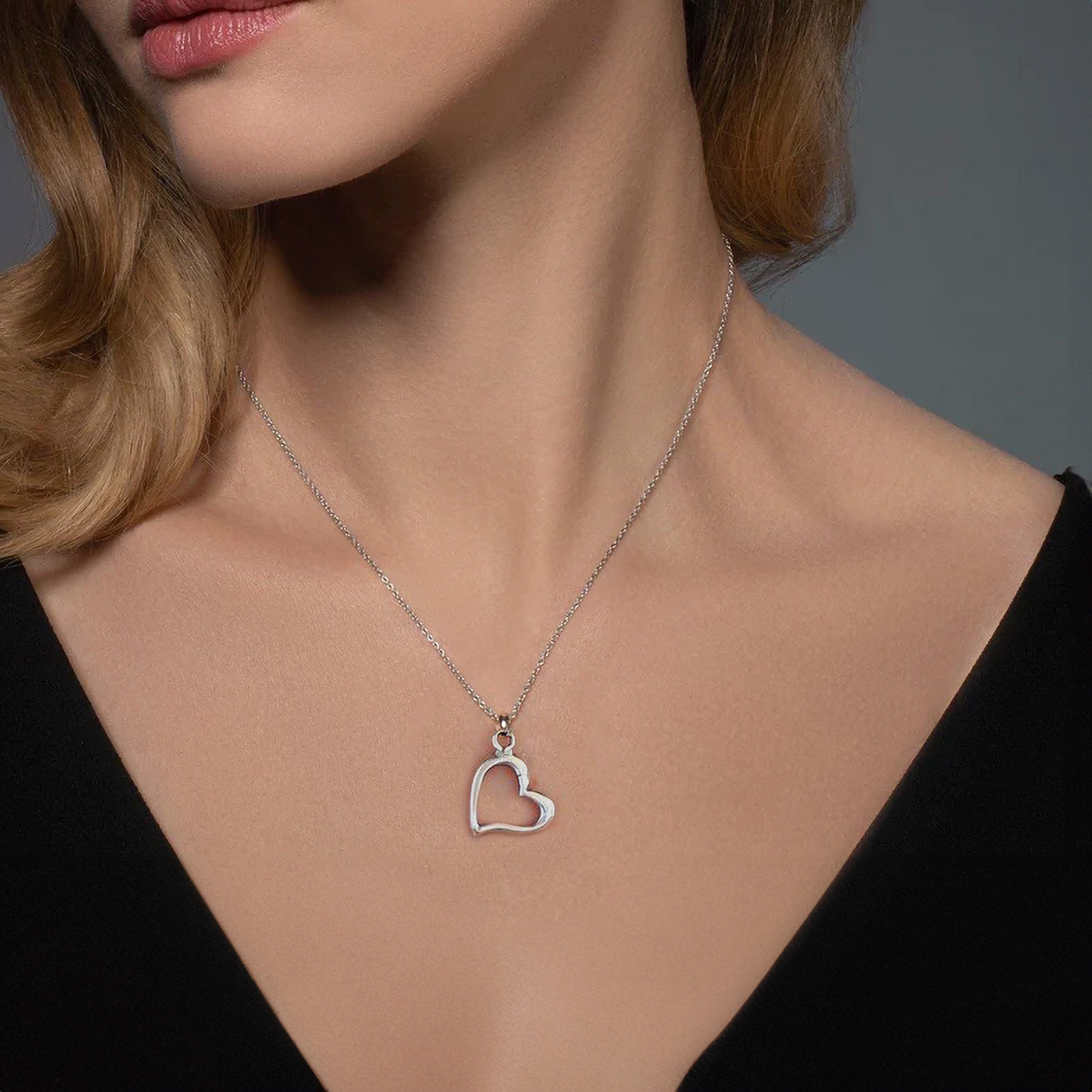 שרשרת תליון לב צדדי מכסף סטרלינג 925